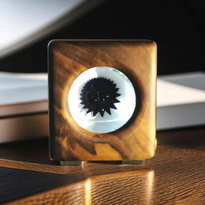 Ferrofluid lamp van notenhout