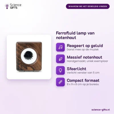 Ferrofluid lamp van notenhout