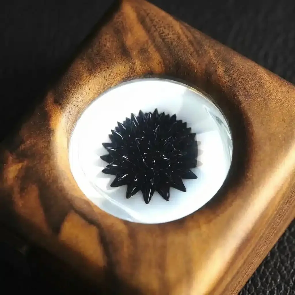 Ferrofluid lamp van notenhout
