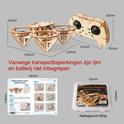 Houten drone bouwpakket met afstandsbediening