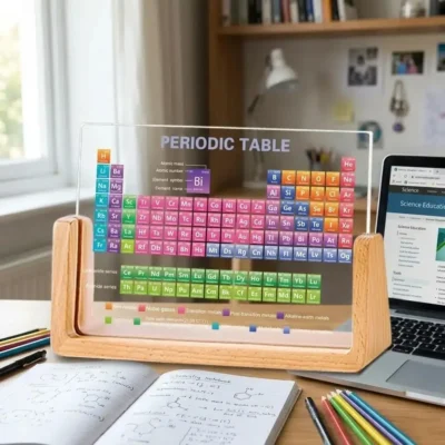 Periodiek systeem acryl op houten voet