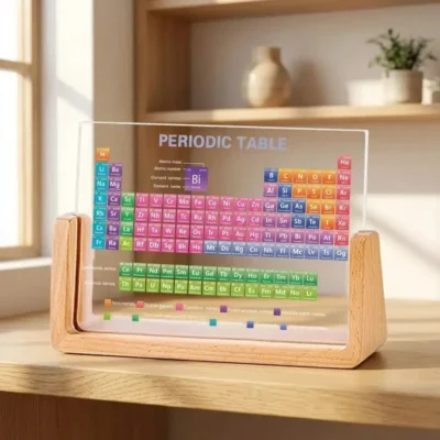 Periodiek systeem acryl op houten voet