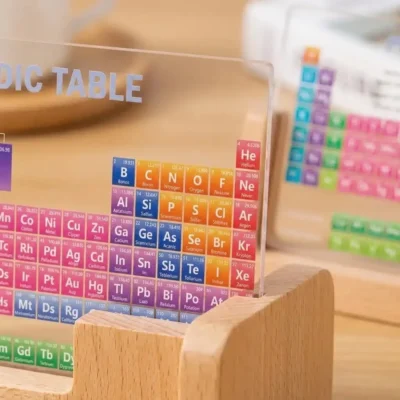 Periodiek systeem acryl op houten voet