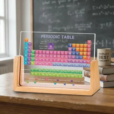 Periodiek systeem acryl op houten voet