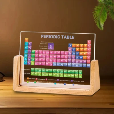 Periodiek systeem acryl op houten voet