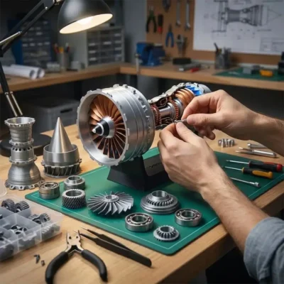 Straalmotor model TR900 turbofan in doorsnede