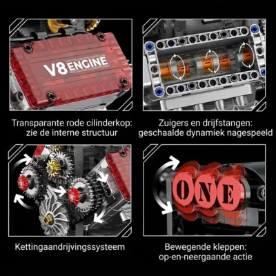 V8 motor model met transparante cilinderkop (478 delen)