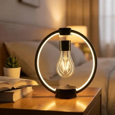 Zwevende lamp met lichtring en filamentlamp