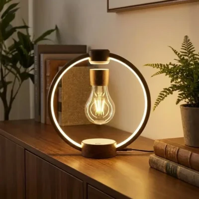 Zwevende lamp met lichtring en filamentlamp