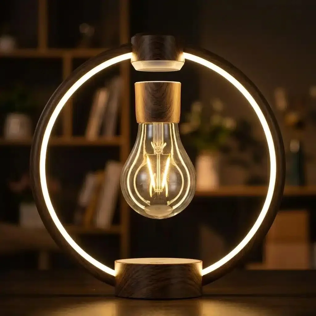 Zwevende lamp met lichtring en filamentlamp