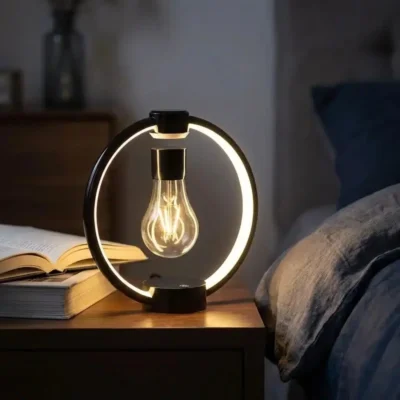 Zwevende lamp met lichtring en filamentlamp