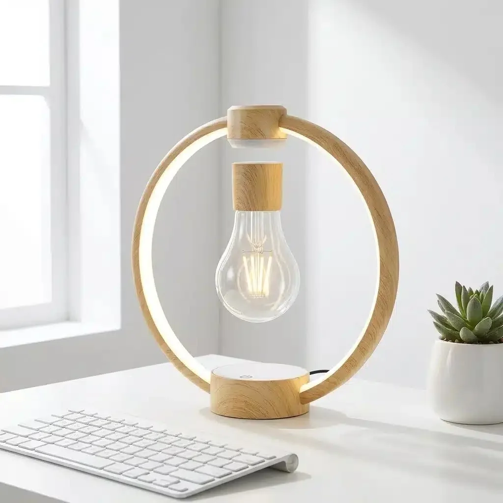 Zwevende lamp met lichtring en filamentlamp